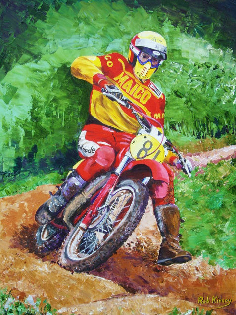Artist Rob Kinsey, self portrait on his1978 Maico 440cc